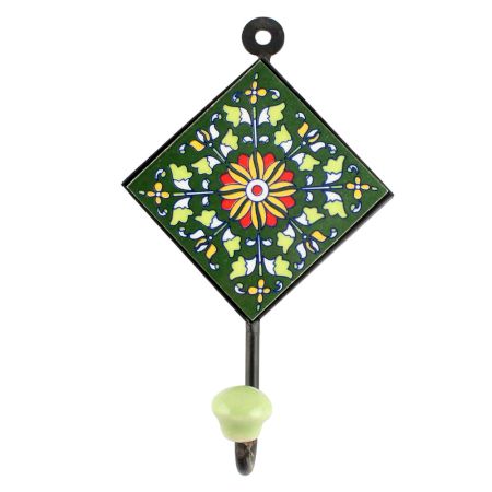Forest Green Wheel Flower Ceramic Tile Hook